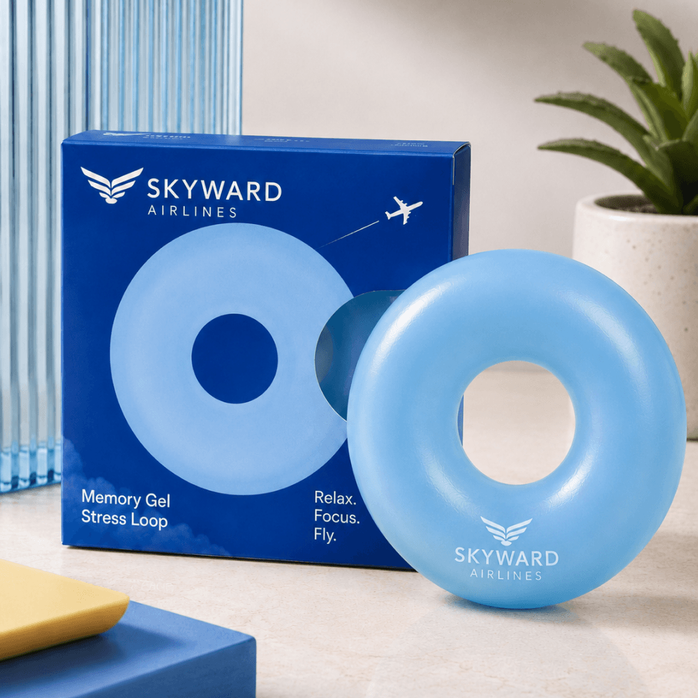 Брендированный гелевый антистресс Skyward Airlines с индивидуальной коробкой