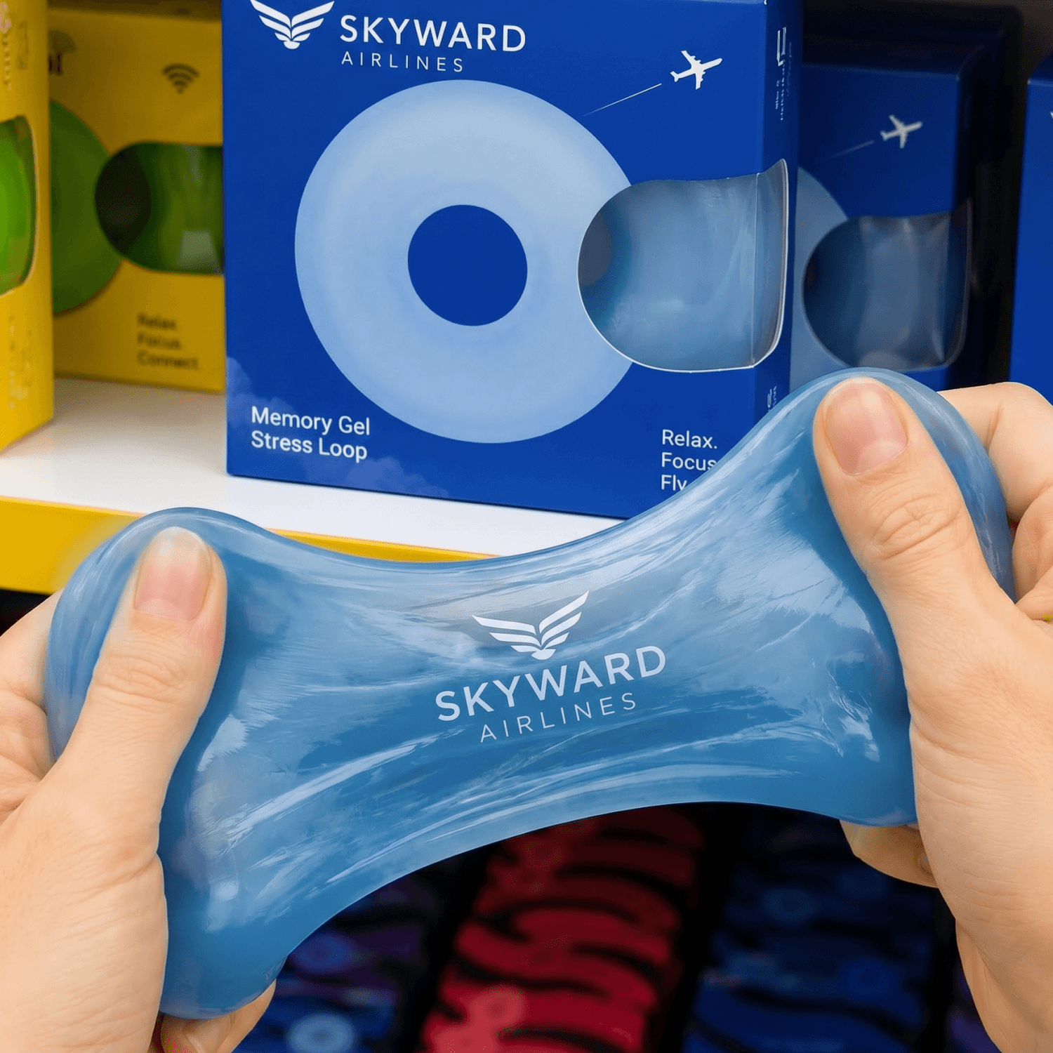 Нанесение логотип Skyward Airlines на гелиевых антистресс
